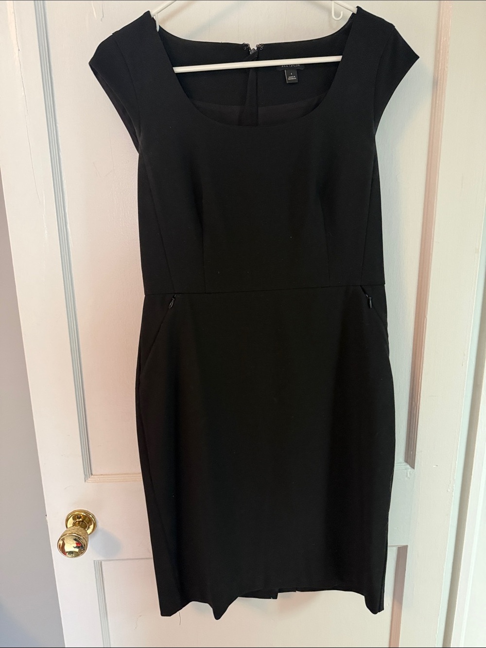 Ann Taylor Black Cap-Sleeve Sheath Midi Dress